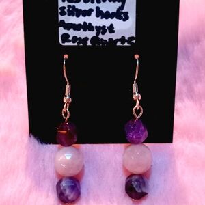 Elegant Amethyst And Rose Quartz Beaded Earrings